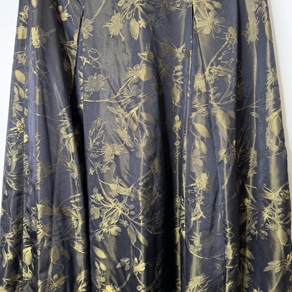 Carmen Marc Valvo Collection Black Gold Silk Blend Floral Full Maxi Skirt Formal - Picture 9 of 12
